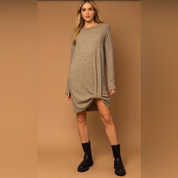 New Gilli Twisted Ribbed Long Sleeve Brown/Taupe/Neutral Dress - Picture 5 of 6